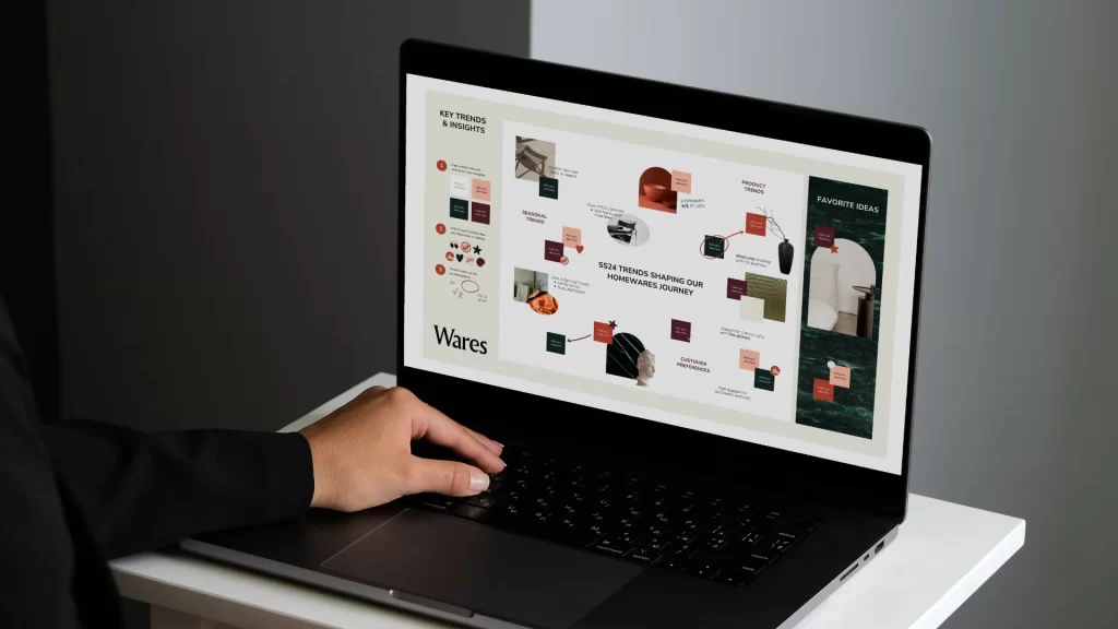A laptop screen showing a  brainstorming session involving content marketing strategy