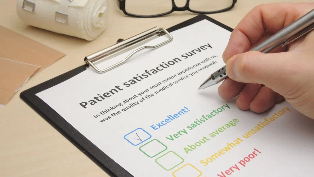 A patient satisfaction survey being filled out