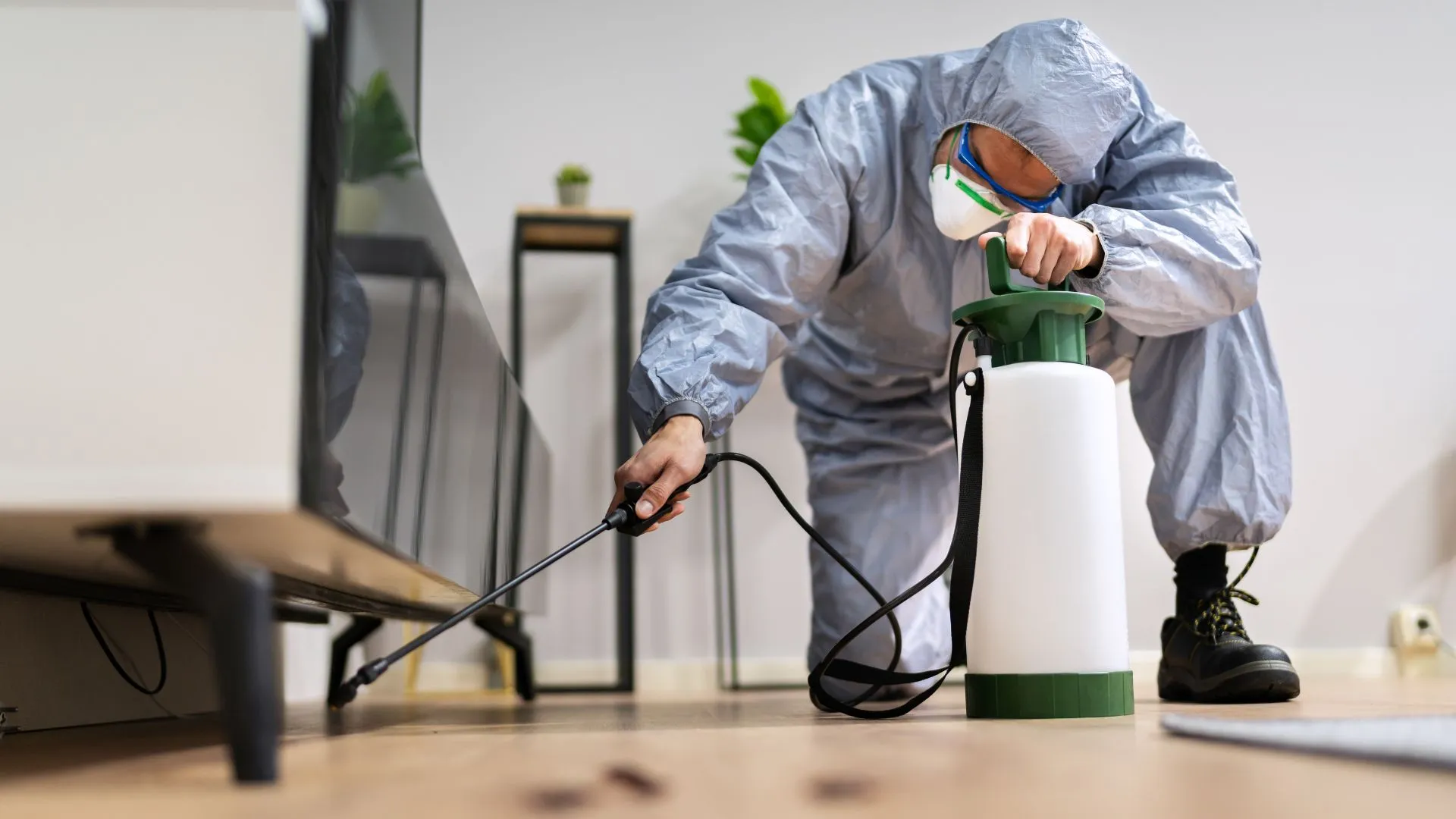 A pest control company representative on the job